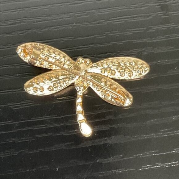 Gold-Tone Rhinestone & Faux Pearl Dragonfly Brooch - Picture 4 of 4
